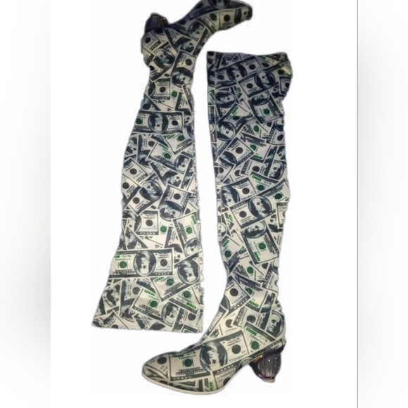 Shoes - *RARE* "COVERGIRL RICHES" Money Print Over-the-Knee Boots With Diamond Heel